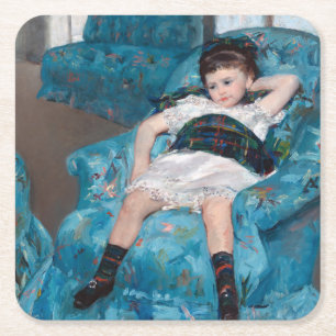 Dessous-de-verre Carré En Papier Petite fille dans un fauteuil bleu, Cassatt