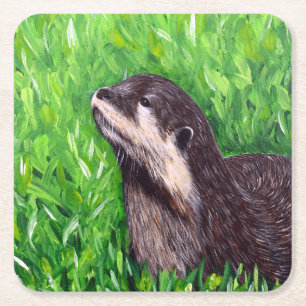 Dessous-de-verre Carré En Papier Petite peinture de loutre de rivière