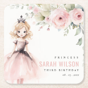 Dessous-de-verre Carré En Papier Petite princesse rose Rose Floral Anniversaire