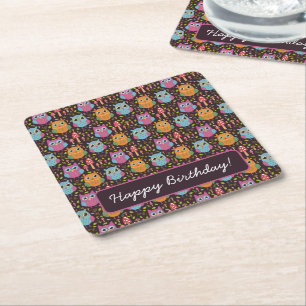 Dessous-de-verre Carré En Papier Petits Enfants Purple Bleu Orange Chouettes