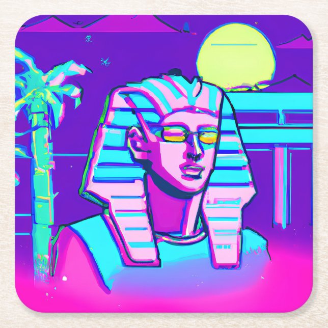 Dessous-de-verre Carré En Papier Pharaoh Synthwave (Devant)