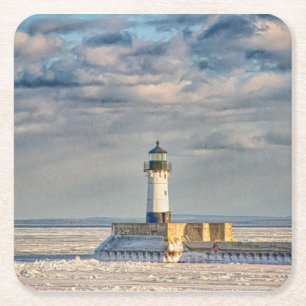 Dessous-de-verre Carré En Papier Phare de Duluth Harbour North Breakwater