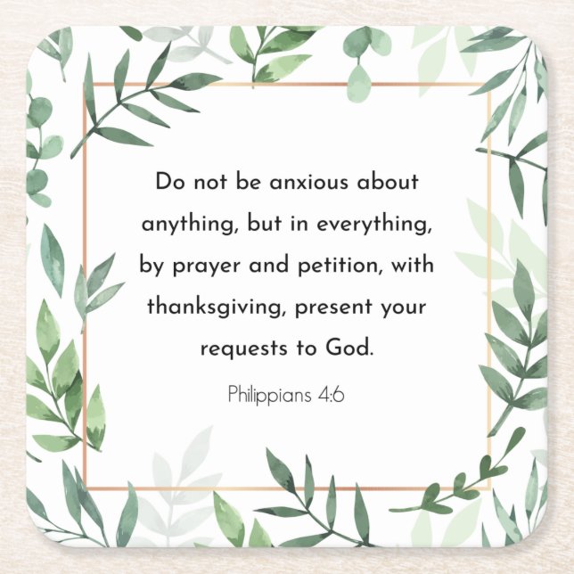 Dessous-de-verre Carré En Papier Philippiens 4:6, Verse biblique, (Devant)