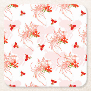 Dessous-de-verre Carré En Papier Phoenix Oiseau Et Phoenix Fleur Motif Sans Faille