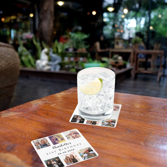 Dessous-de-verre Carré En Papier Photo collage blanc fête d'anniversaire (Créateur téléchargé)