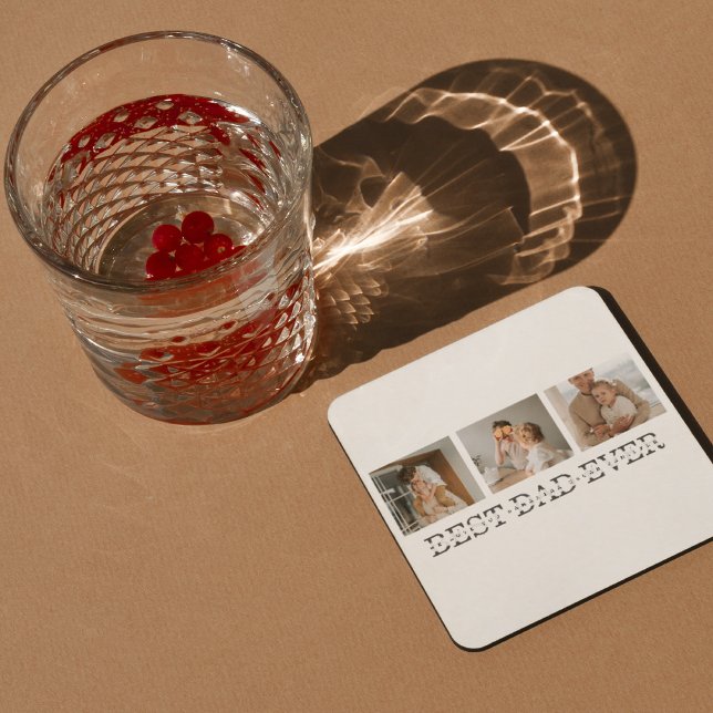 Dessous-de-verre Carré En Papier Photo Collage moderne & Gris Meilleur Papa Jamais  (Créateur téléchargé)
