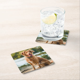 Dessous-de-verre Carré En Papier Photo de chien Noël personnalisé Joyeux Noël