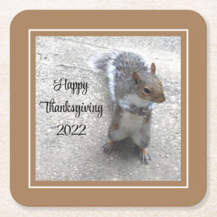 Dessous-de-verre Carré En Papier Photo de Cute Little Squirrel avec Queue Fluffy