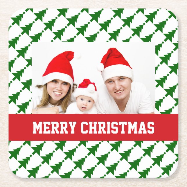 Dessous-de-verre Carré En Papier Photo de Noël de famille (Devant)