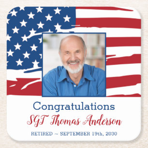 Dessous-de-verre Carré En Papier Photo de retraite militaire Drapeau américain patr