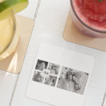 Dessous-de-verre Carré En Papier Photo Famille Collage tendance Noir & Blanc Initia<br><div class="desc">Voici notre collection branchée Cinq photos de famille noir et blanc avec initial en centre. Ce collage personnalisé et élégant est le moyen idéal de présenter les souvenirs chéris de votre famille d'une manière moderne et élégante. Doté d'un élégant jeu de couleurs noir et blanc, ce collage vous permet de...</div>