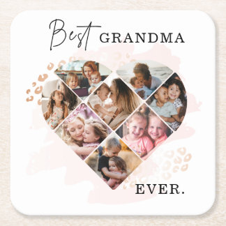 Dessous-de-verre Carré En Papier Photo Family Best Grandma Ever Heart Shape 8