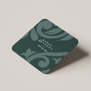 Dessous-de-verre Carré En Papier Phthalo Green Classic Script Mariage damassé