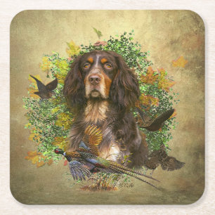 Dessous-de-verre Carré En Papier Picardy Spaniel, Saison de chasse