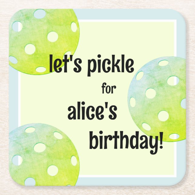 Dessous-de-verre Carré En Papier Pickball Party Sports Green Custom (Devant)