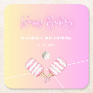 Dessous-de-verre Carré En Papier Pickleball rose amusant 30e fête d'anniversaire