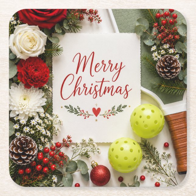 Dessous-de-verre Carré En Papier Pickleball thème Noël  (Devant)