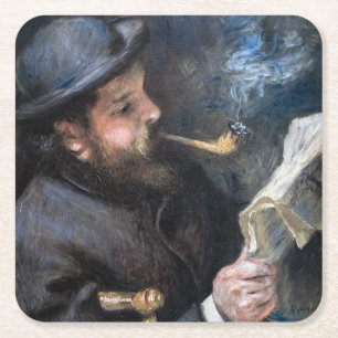 Dessous-de-verre Carré En Papier Pierre-Auguste Renoir - Claude Monet lisant