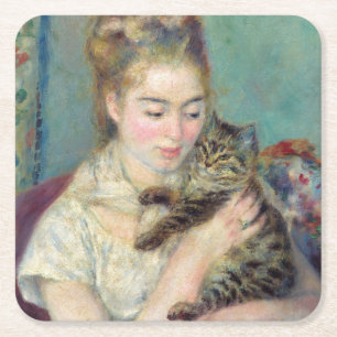 Dessous-de-verre Carré En Papier Pierre-Auguste Renoir - Femme avec chat