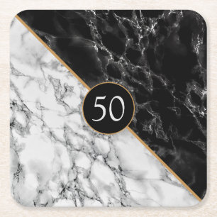 Dessous-de-verre Carré En Papier Pierre noire et Marbre blanc tendance - Ajouter l'