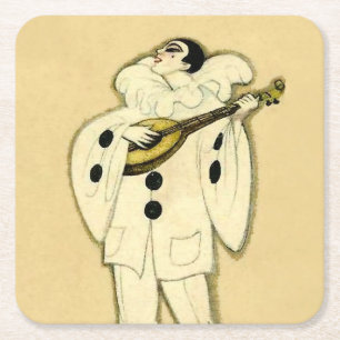 Dessous-de-verre Carré En Papier Pierrot Serenades a Crescent Moon par Sophia Chios