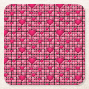 Dessous-de-verre Carré En Papier Pile rose avec des coeurs