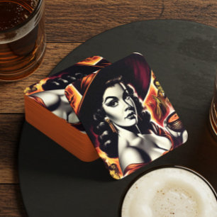 Dessous-de-verre Carré En Papier Pin-up Sorcière Rétro