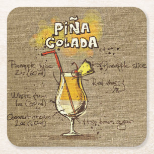 Dessous-de-verre Carré En Papier Pina Colada Recette Bar Burlap