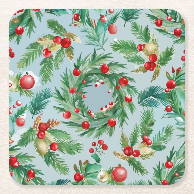 Dessous-de-verre Carré En Papier Pine Tree Berry Swirls (Devant)