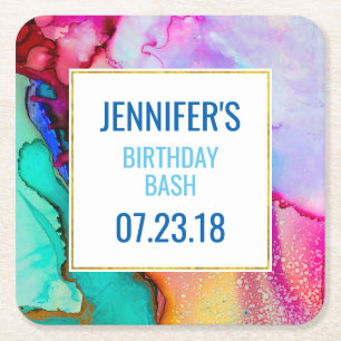 Dessous-de-verre Carré En Papier Pink and Turquoise Marble Abstract Watercolor