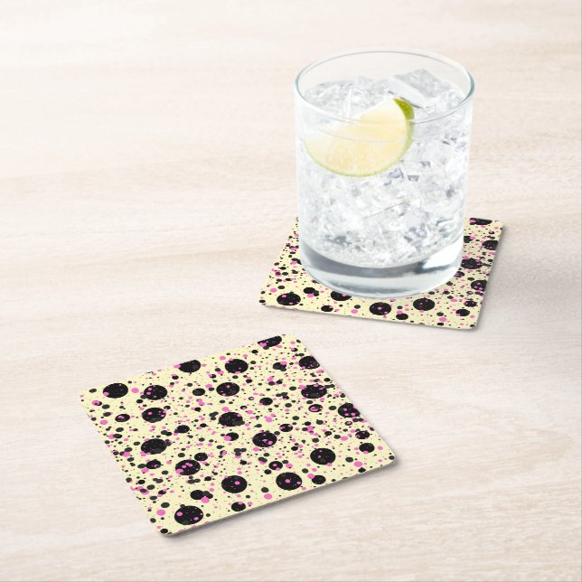 Dessous-de-verre Carré En Papier Pink & Black Polka Dot Glam Pattern (En situation)