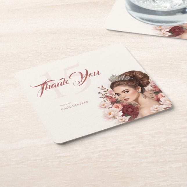 Dessous-de-verre Carré En Papier Pink Blush Rose Elegant Quinceañera (Incliné)