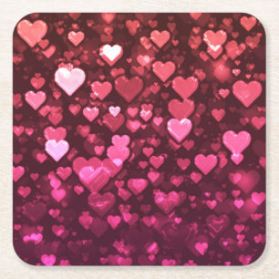 Dessous-de-verre Carré En Papier Pink Bokeh Hearts papier peint Arrière - plan numé