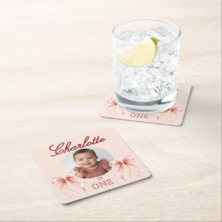 Dessous-de-verre Carré En Papier Pink Bow First Birthday!