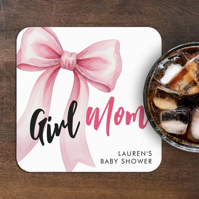 Dessous-de-verre Carré En Papier Pink Bow Girl Mom Ribbon Cute Baby Shower (Créateur téléchargé)