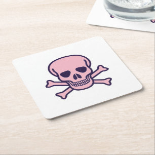 Dessous-de-verre Carré En Papier Pink Crâne blanc de papier à boire des calottes