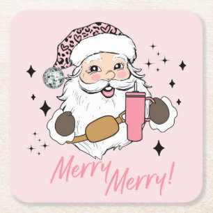 Dessous-de-verre Carré En Papier Pink Cute Père Noël, Boujee Père Noël avec sac à c