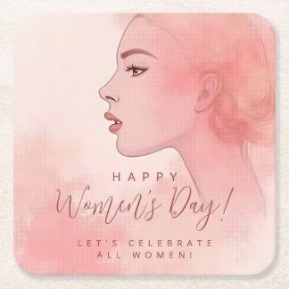 Dessous-de-verre Carré En Papier Pink Delicate Minimalist Woman Happy Women's Day
