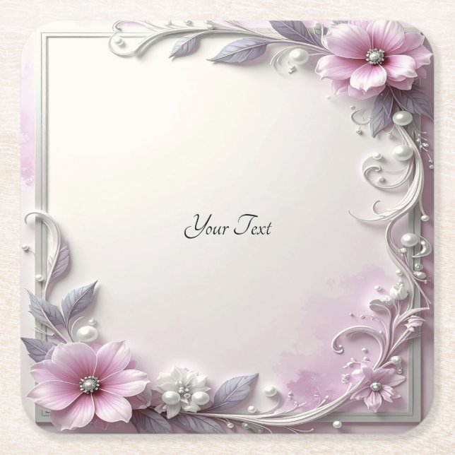 Dessous-de-verre Carré En Papier Pink Floral Frame Paper Coaster (Devant)