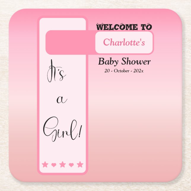 Dessous-de-verre Carré En Papier Pink Gradient Cute Eyeball Text Baby Shower (Devant)