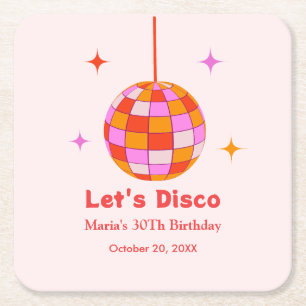 Dessous-de-verre Carré En Papier Pink Orange Disco Ball Let's Disco Anniversaire