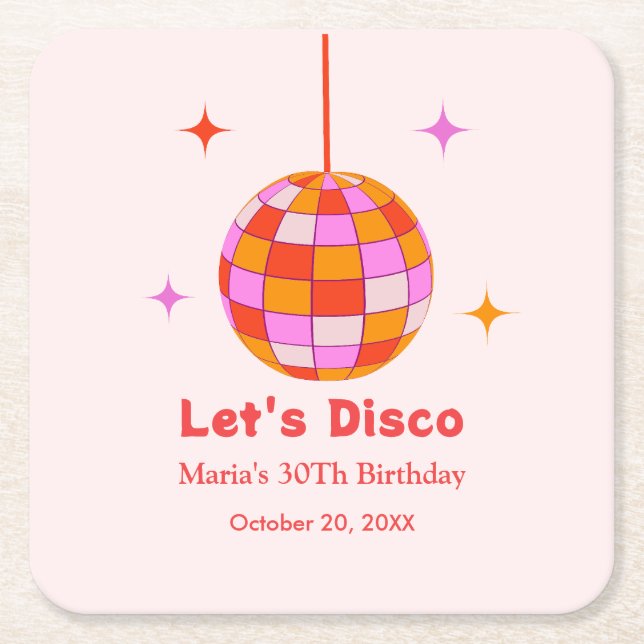 Dessous-de-verre Carré En Papier Pink Orange Disco Ball Let's Disco Anniversaire (Devant)