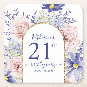 Dessous-de-verre Carré En Papier Pink violet Floral God Frame 21e fête d'anniversai