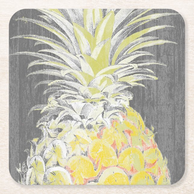 Dessous-de-verre Carré En Papier Pinneapple jaune tropical (Devant)