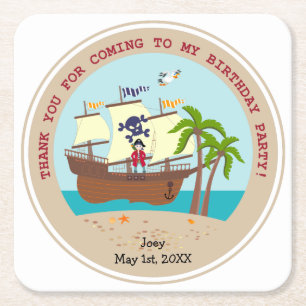Dessous-de-verre Carré En Papier Pirate kid birthday