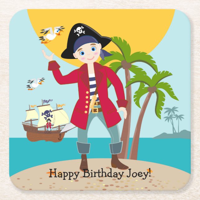 Dessous-de-verre Carré En Papier Pirate kid birthday (Devant)