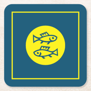 Dessous-de-verre Carré En Papier Pisces Horoscope Bleu Jaune Moderne Minimaliste