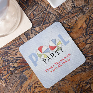 Dessous-de-verre Carré En Papier Piscine d'été Plage colorée