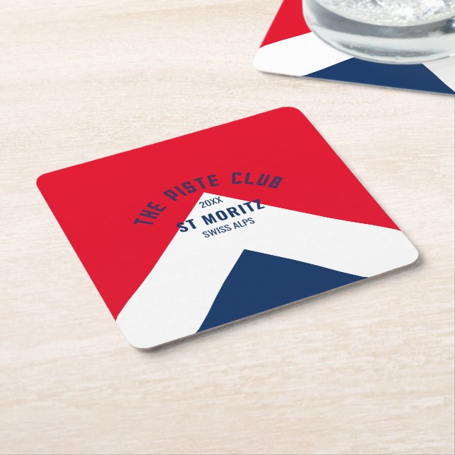 Dessous-de-verre Carré En Papier Piste Club Navy Red Custom Winter Ski Party (Incliné)