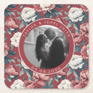 Dessous-de-verre Carré En Papier Pivoines Fancy Fleur Mariage Saisonnière